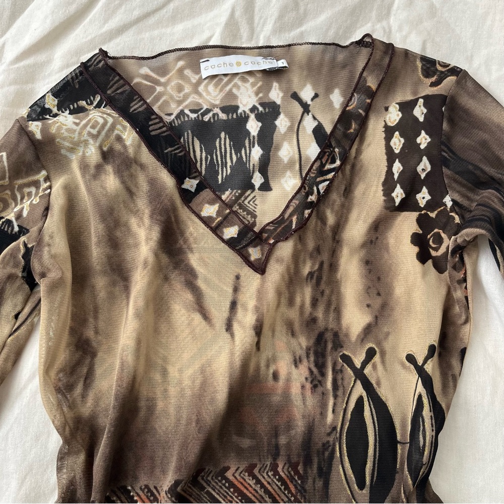 Cache Cache Brown Abstract Print Sheer Asymmetric… - image 5
